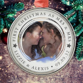 パーソナライズされた初めてのクリスマスミセス&ミセス写真 メタルオーナメント
