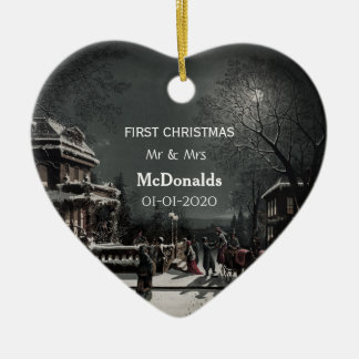 パーソナライズされた初めてのクリスマスヴィンテージ セラミックオーナメント