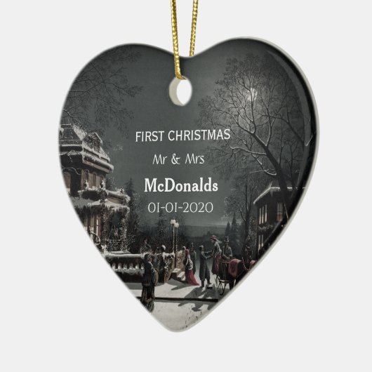 パーソナライズされた初めてのクリスマスヴィンテージ セラミックオーナメント (左)