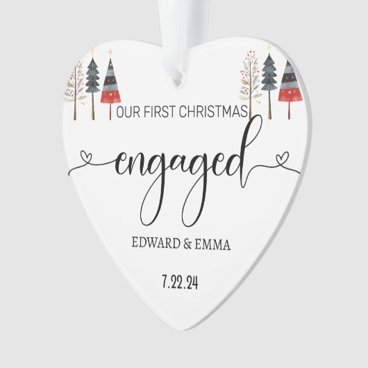 パーソナライズされた初めてのクリスマス婚約したギフトオーナメント オーナメント (正面)