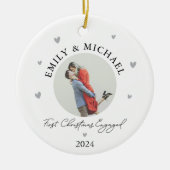 パーソナライズされた初めてのクリスマス婚約したフェスティバル写真 セラミックオーナメント (正面)