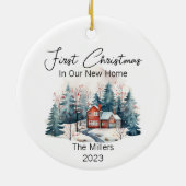 パーソナライズされた初めてのクリスマス新しいホームウォーターカラー セラミックオーナメント (裏面)