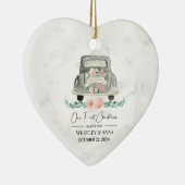 パーソナライズされた初めてのクリスマス結婚したオーナメント車 セラミックオーナメント (右)