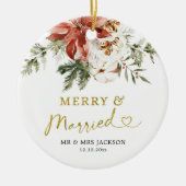 パーソナライズされた初めてのクリスマス結婚したオーナメント セラミックオーナメント (正面)