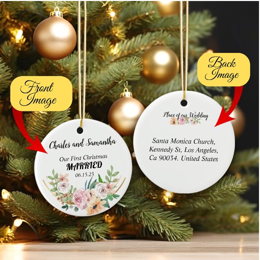 パーソナライズされた初めてのクリスマス結婚したオーナメント セラミックオーナメント