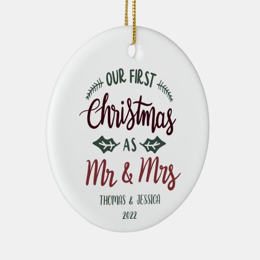 パーソナライズされた初めてのクリスマス結婚したオーナメント セラミックオーナメント (右)