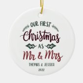 パーソナライズされた初めてのクリスマス結婚したオーナメント セラミックオーナメント (正面)