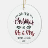パーソナライズされた初めてのクリスマス結婚したオーナメント セラミックオーナメント (左)