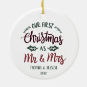 パーソナライズされた初めてのクリスマス結婚したオーナメント セラミックオーナメント (裏面)