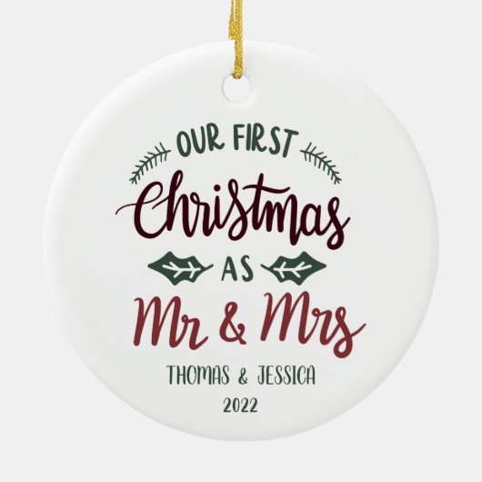 パーソナライズされた初めてのクリスマス結婚したオーナメント セラミックオーナメント (裏面)