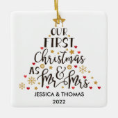 パーソナライズされた初めてのクリスマス結婚したオーナメント セラミックオーナメント (正面)