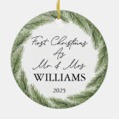 パーソナライズされた初めてのクリスマス結婚したフェスティバル セラミックオーナメント (裏面)