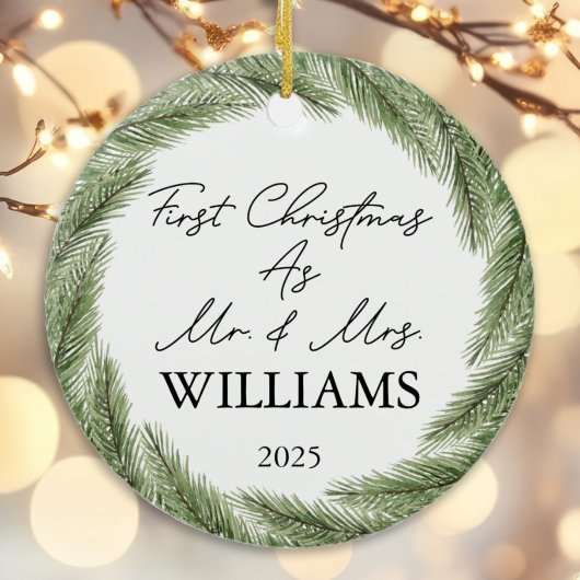 パーソナライズされた初めてのクリスマス結婚したフェスティバル セラミックオーナメント