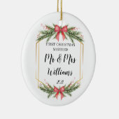 パーソナライズされた初めてのクリスマス結婚したミセス セラミックオーナメント (右)