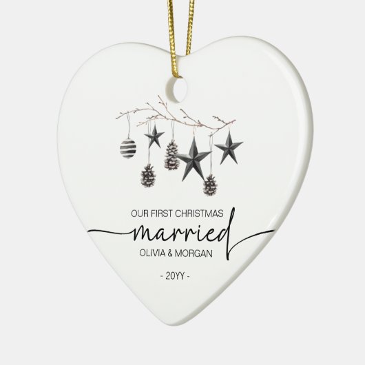 パーソナライズされた初めてのクリスマス結婚した名 セラミックオーナメント (左)