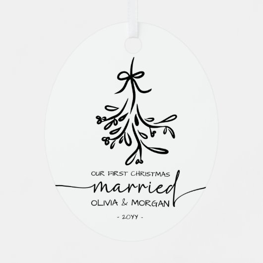 パーソナライズされた初めてのクリスマス結婚した名 メタルオーナメント (裏面)