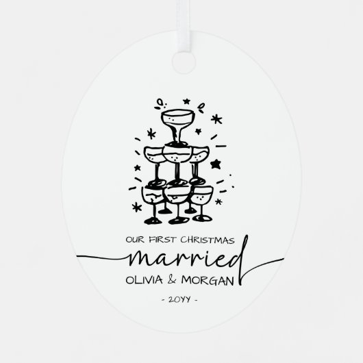 パーソナライズされた初めてのクリスマス結婚した名 メタルオーナメント (裏面)