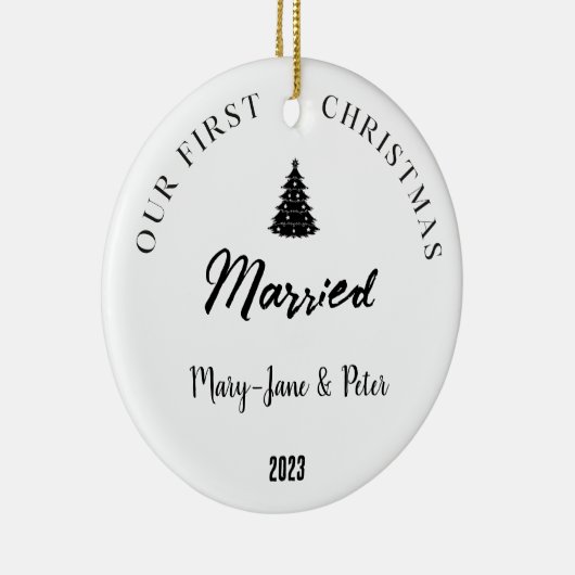 パーソナライズされた初めてのクリスマス結婚した セラミックオーナメント (右)