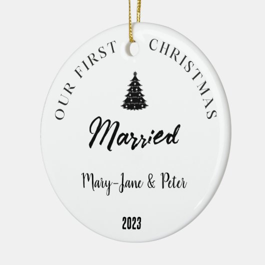 パーソナライズされた初めてのクリスマス結婚した セラミックオーナメント (左)
