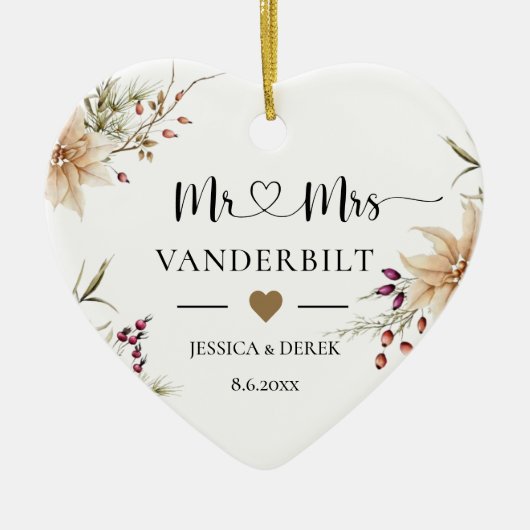 パーソナライズされた初めてのクリスマス結婚したKeepsake セラミックオーナメント (正面)