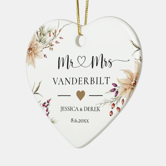 パーソナライズされた初めてのクリスマス結婚したKeepsake セラミックオーナメント (左)