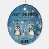パーソナライズされた初めてのクリスマス3人 セラミックオーナメント (左)