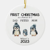 パーソナライズされた初めてのクリスマス3人 セラミックオーナメント (正面)