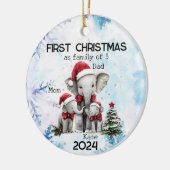 パーソナライズされた初めてのクリスマス3人 セラミックオーナメント (左)