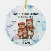 パーソナライズされた初めてのクリスマス3人 セラミックオーナメント (正面)