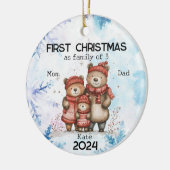パーソナライズされた初めてのクリスマス3人 セラミックオーナメント (左)