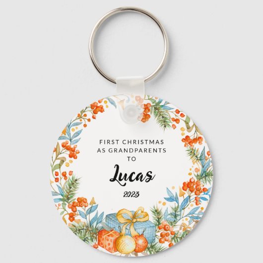 パーソナライズされた初めてのクリスマス キーホルダー (正面)