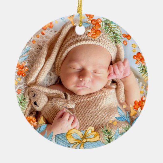 パーソナライズされた初めてのクリスマス セラミックオーナメント (裏面)