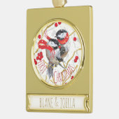 -パーソナライズされた初めてのクリスマス |《鳥》アメリカゴガラ ゴールドプレートバナーオーナメント (左)