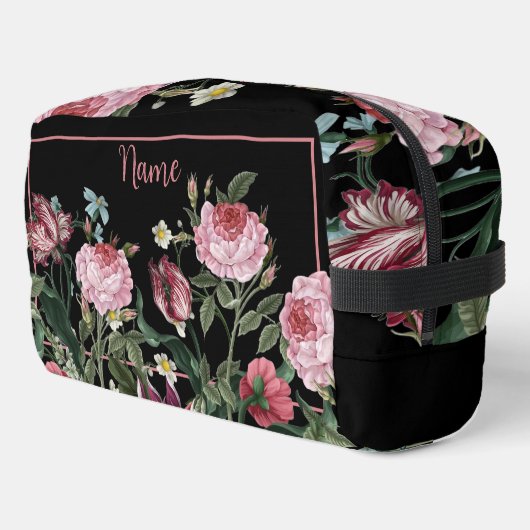パーソナライズされた化粧品バッグ – ピンクのフラワーミックス ドップキット (左コーナー)