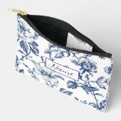 パーソナライズされた化粧品バッグ – ブルーフラワーデザイン アクセサリーポーチ (見開き)