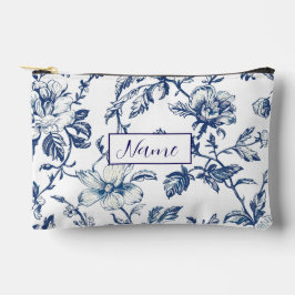 パーソナライズされた化粧品バッグ – ブルーフラワーデザイン アクセサリーポーチ
