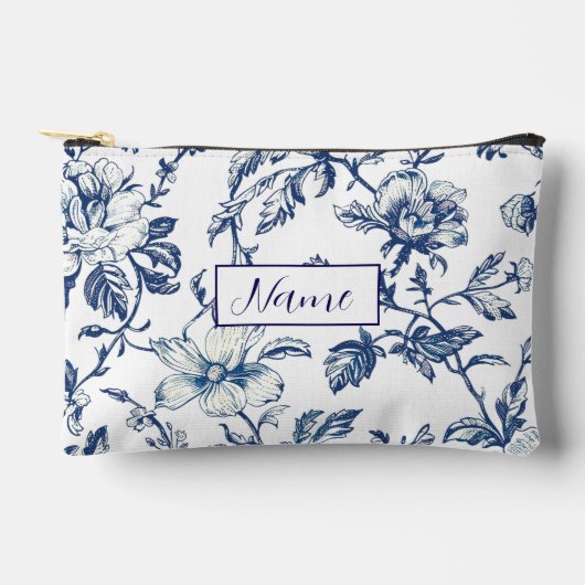 パーソナライズされた化粧品バッグ – ブルーフラワーデザイン アクセサリーポーチ (正面)