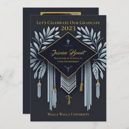 パーソナライズされた卒業エレガント党お祝い 招待状 (正面/裏面)