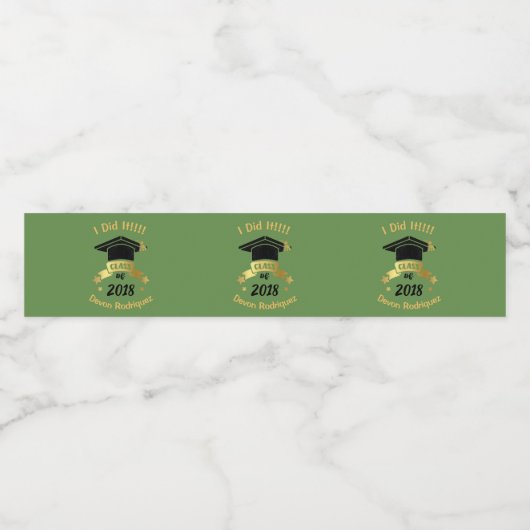 パーソナライズされた卒業グリーンブラックウォーターボトル ペットボトルラベル (シングルラベル)