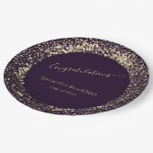 パーソナライズされた卒業パープル金ゴールドグリッター ペーパープレート (アングル)