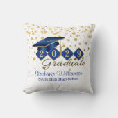 パーソナライズされた卒業ブルーと金ゴールド紙吹雪 クッション (正面)