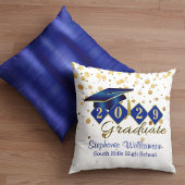パーソナライズされた卒業ブルーと金ゴールド紙吹雪 クッション