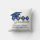 パーソナライズされた卒業ブルー&金ゴールド クッション (正面)