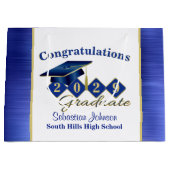 パーソナライズされた卒業ブルー&金ゴールド ラージペーパーバッグ (正面)