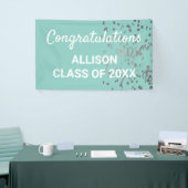 パーソナライズされた卒業モダンティール（緑がかった色）銀グリッター 横断幕 (トレードショー)