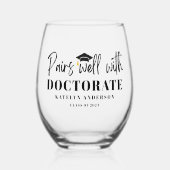 パーソナライズされた卒業年博士号 ステムなしワイングラス (正面)