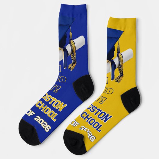 パーソナライズされた卒業用ソックス王室の – 青と金ゴールド ソックス (左)