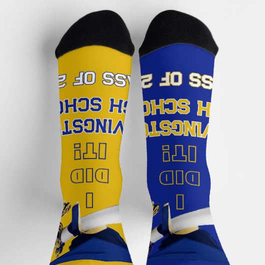 パーソナライズされた卒業用ソックス王室の – 青と金ゴールド ソックス (上部)