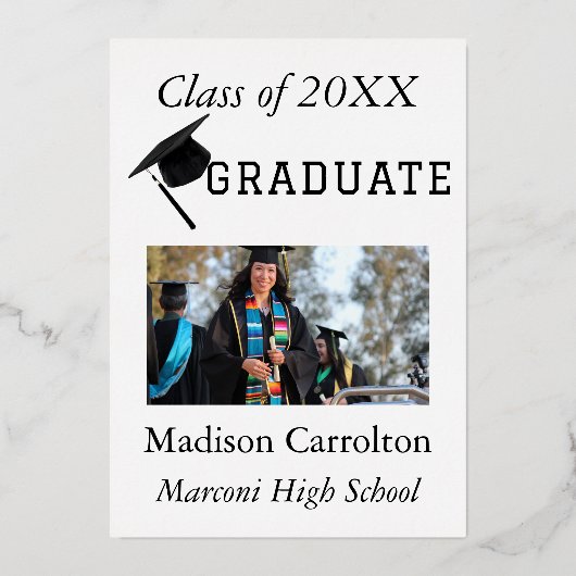 パーソナライズされた卒業発表 箔シーズンカード (正面)