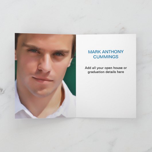 パーソナライズされた卒業記念 カットアウト アナウンス カード (青) (内部)